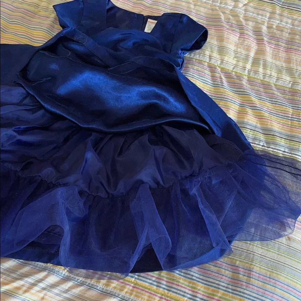 Elegant Cobalt Blue Kids Formal Dress with White Bow 10‎